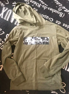 CHAMPION Boy XL 18/20 Army Green Black CAMO ATHLETIC Knit Hoodie Active Top - Picture 1 of 7