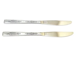 Stainless Steel Japan Butter Knife Lot 2 Floral Etched Dining Folk Cutlery Vtg - Picture 1 of 5