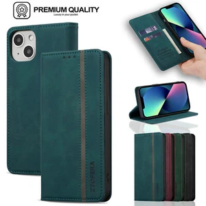 Leather Case For iPhone 11 12 13 Pro Max SE 7 8 XR Flip Magnet Card Wallet Cover - Picture 1 of 29