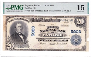 $20 1902 PB National ๐บ๐ธ PAYETTE Idaho ID ๐บ๐ธ MEGA RARE ๐บ๐ธ PMG 15 ๐บ๐ธ - Picture 1 of 2