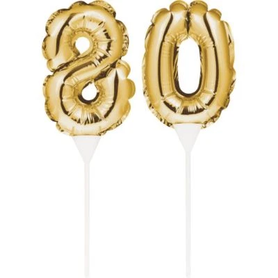Gold 80th Birthday Balloon Cake Topper 80 Number Balloons 8.75" x 3.5" Foil - Image 1 of 3