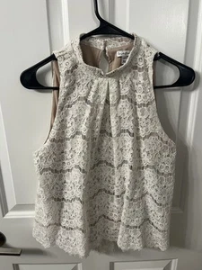 Love Fire Sleeveless White & Tan Lace Women Halter Top Size Medium - Picture 1 of 4