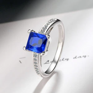 S925 Sterling Silver Crystal Square Stone Ring Womens Jewellery Gift SizeJ-T NEW - Picture 1 of 19