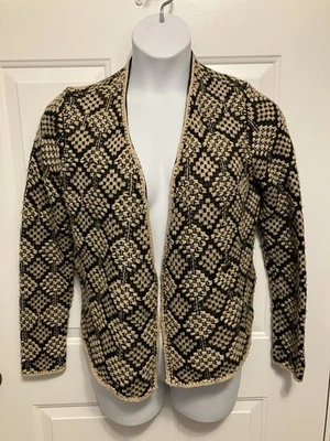 Suéter para mujer Lucky Brand talla grande cárdigan boho mezcla de lana beige negro Foto 1 de 4