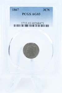 1867-P PCGS AG03 Three (3) Cent Nickel Business Strike 3CN - Picture 1 of 2