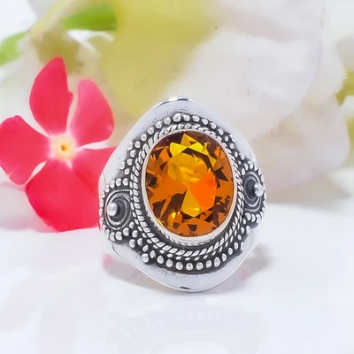 Citrine Gemstone Solid 925 Sterling Silver Women Ring Bridesmaid Jewelry V8566 - Image 1 of 4