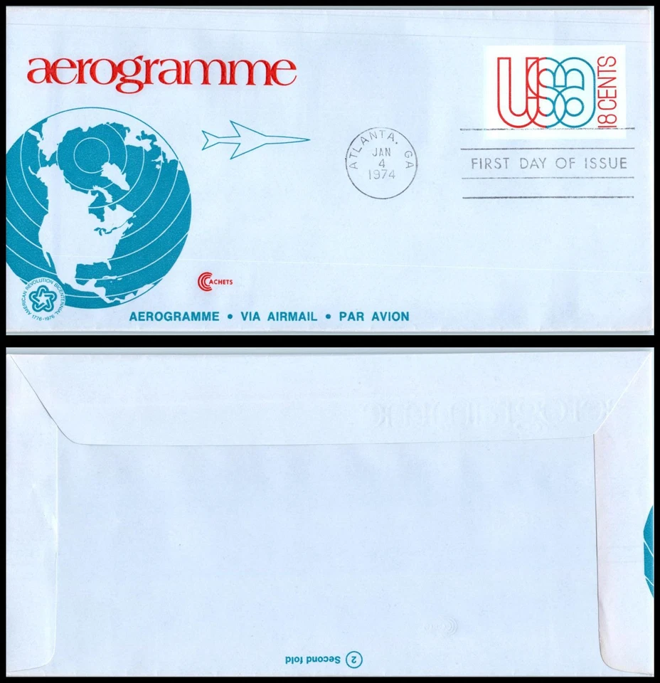 1974 Globe & Jet Airmail 18c Sc UC48 aerogramme FDC with Cachet Craft CCC cachet - Image 1 of 1