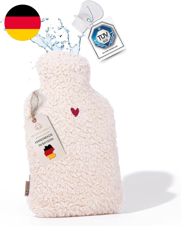 Kontor28 - Kuschelige TEDDY Wärmflasche Mit Bezug Aus Super Weicher 100% Bio-Bau