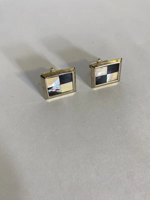 De colección Abulón Tono Dorado Madreperla MOP Pat a Cuadros. Gemelos Art Deco Foto 1 de 4