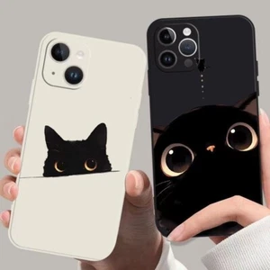 Case For iPhone 15 Pro Max 14 13 12 Mini 11 XS XR 7 8 Black Cat Phone Cover - Zdjęcie 1 z 14