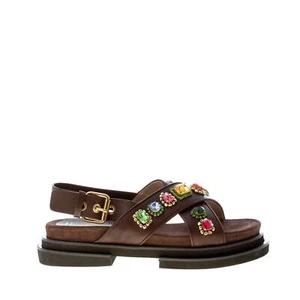 MARIA CRISTINA women shoes brown leather platform sandal stones made in Italy - Bild 1 von 7