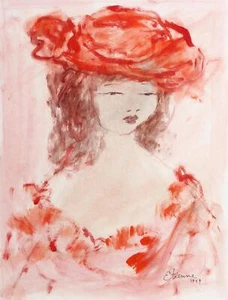 Roger Etienne, Portrait of Girl 62, Gouache On Paper, signed lower right - Picture 1 of 6