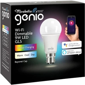 Mirabella Genio Smart home Wi-Fi RGB Colour Change Light Bulb 9W BC B22 Bayonet - Picture 1 of 2