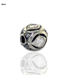 0,34ct ungeschliffen Rosenschliff Diamant Perle Spacer Vintage Look Fundstück 925 Silber - Bild 1 von 4