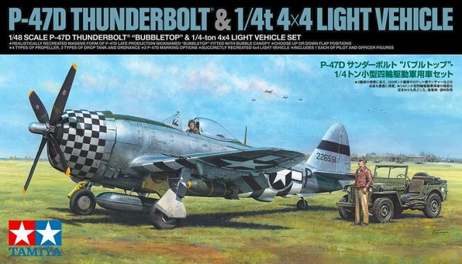 Tamiya 25214 - 1:48 P-47D Thunderbolt & Lt. Veh. 4x4 - Nuovo - Immagine 1 di 1