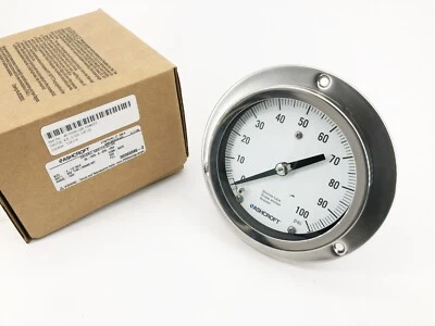 New Ashcroft 45-1009-A-02B-100# Pressure Gauge 4-1/2" Dia. 0-100psi 1/4" Back - Image 1 of 4