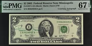 2003 $2 Federal Reserve Note PMG 67EPQ - Courtesy Autograph Deuce Rosario Marin - Picture 1 of 2