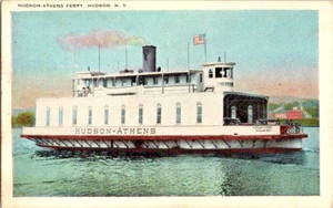 Hudson NY Hudson-Athens Ferry flying US Flag vintage postcard a100 - Picture 1 of 2