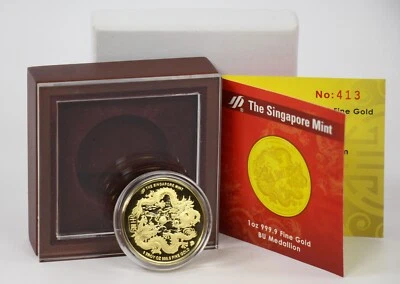 2012 Year of The Dragon 1oz .999 Fine Gold Round Medallion Singapore Mint - Image 1 of 4
