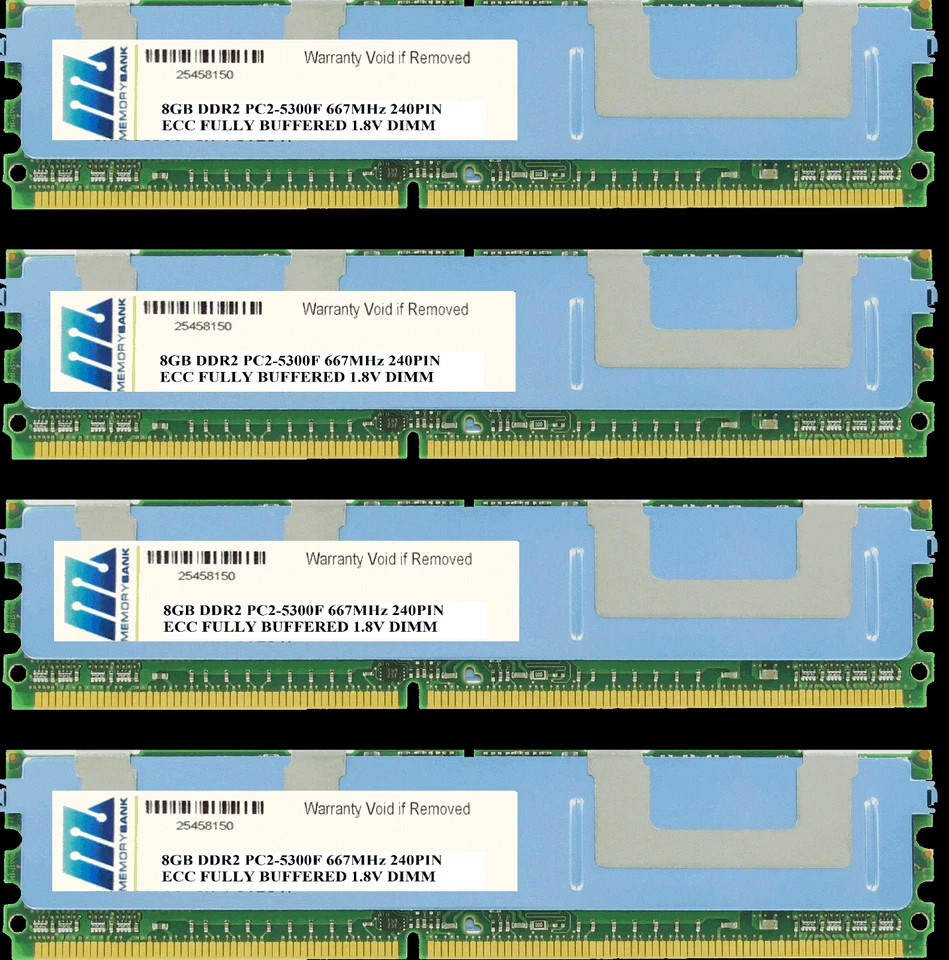 32GB 4 x 8GB ECC FULLY BUFFERED PC2-5300 DIMM DDR2 667 MHz FB Server Memory RAM - Image 1 of 2