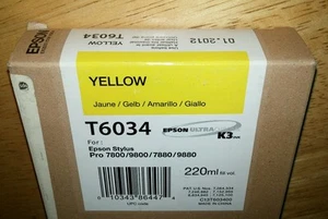 01-2024 NEW GENUINE EPSON T6034 YELLOW 220ml INK STYLUS PRO 7800 9800 7880 9880 - Picture 1 of 1