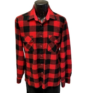 Vintage 70 80’s Men's Red Black BUFFALO Plaid FLANNEL Hunting Work Chore Shirt L - Picture 1 of 7