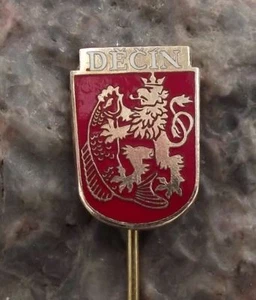 Antique Decin Tetschen City Heraldic Crest Lion & Fish Heraldic Pin Badge - Picture 1 of 5
