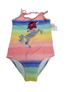 Jessica Simpson Girls Unicorn Rainbow reversible sequins 1-Piece Swimsuit Size 6 - Picture 1 of 7