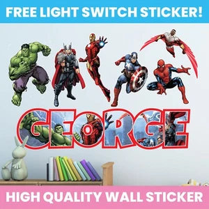 AVENGERS WALL STICKER DECAL ANY NAME AVENGER CHARACTERS DECOR BEDROOM DECORATION - Picture 1 of 3