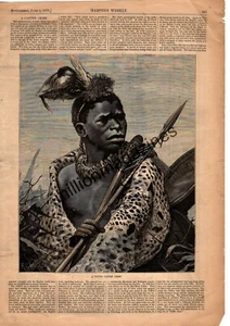 1878 Harpers Weekly Supplement original print only - Young African Caffre Chief - Picture 1 of 1