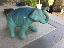RARE VAN BRIGGLE BLUE GREEN LARGE ELEPHANT TRUNK UP - FREE SHIPPING