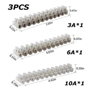 3PCS 12 Way Connector Strip Electrical Wire Terminal Block A 6A 10A Connection - Picture 1 of 10