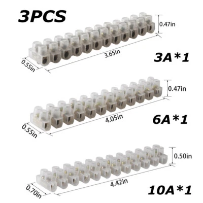 3PCS 12 Way Connector Strip Electrical Wire Terminal Block A 6A 10A Connection - Image 1 of 4