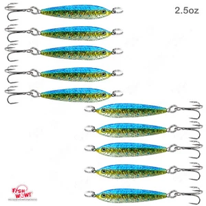 Pescado ¡WOW! Mega cebo vivo metal luna plantilla de señuelo de pesca azul amarillo azul 10 piezas de 2,5 oz - Imagen 1 de 3