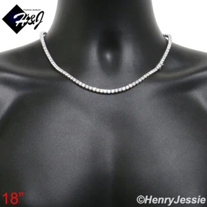 18"-30"MEN SOLID 925 STERLING SILVER 4MM ICY BLING CZ 1 ROW TENNIS NECKLACE*SN10 - Picture 1 of 10