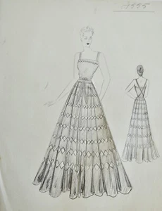 Atelier VIONNET - Dessin original - Crayon - Robe à motifs 286 - Picture 1 of 1