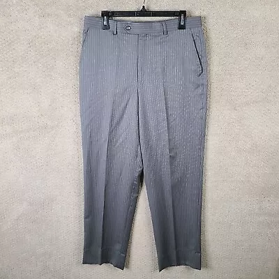 Pantalones Jos A Bank Para Hombre 33x32 Gris Rayas Lana Pantalón Frente Plano Vestido Carrera Foto 1 de 4