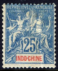 Tablet llave INDOCHINA FRANCESA 1892 25c. Azul y Rojo SG 26 COMO NUEVO - Imagen 1 de 2