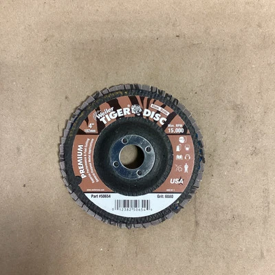 Weiler Tiger Bobcat 50654 4” Premium Coated Abrasive Flap Disk Qt of 3 - Image 1 of 3