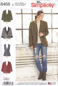 Simplicity Sewing Pattern 8468 Misses Unlined Jacket Vest with Belt Size XS-XL - Bild 1 von 2