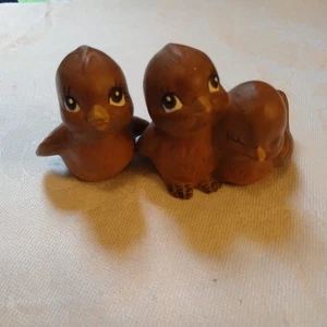 VTG Set Of Cute Brown Bird Figurine's-1 Single & 1 Pair Mini's 2.2"T Signed C.D. - Picture 1 of 8