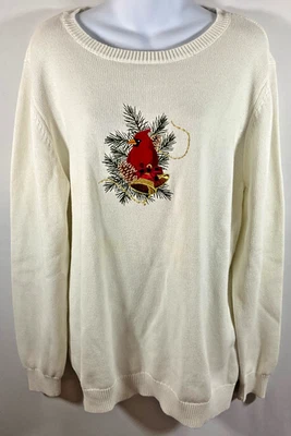 Nuevo con etiquetas Suéter Cabela Para Mujer Bordado Talla XL Blanco Vacaciones Cardenal Foto 1 de 4