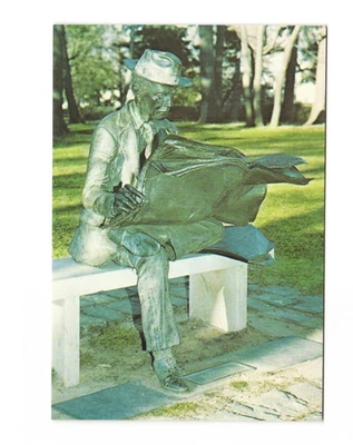 Newspaper Reader sculpture Princeton NJ vintage postcard unposted - Image 1 of 2
