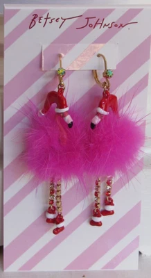 Pendientes colgantes Betsey Johnson cristal brillante esponjoso tutú Santa flamenco nuevos con etiquetas $58 Foto 1 de 2