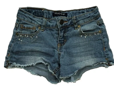Девочек VIGOSS джинсовой ткани Jean шорты клапан карманы размер 10 эластичной с заклепками блестящий U1 - Изображение 1 из 4