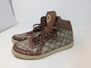 Gebrauchte Gucci Herren Hoch Turnschuhe Braun Canvas Leder GG Logo Größe 10 (L4) - Bild 1 von 12