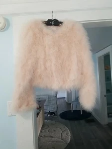 Women's Boston Proper Light Peach Turkey Feather Jacket Small - Picture 1 of 6