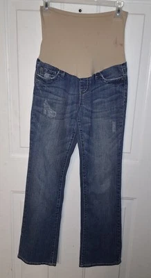 Maternity Jeans With Panel~Distressed Denim ~Small - Image 1 of 4