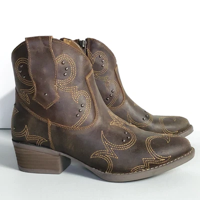 NUEVAS Botas Sterling River SR6008 7.5 Marrón Cuero Envejecido Western Botines Foto 1 de 4