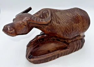 Vintage Hand Carved Wooden Water Buffalo Trinket Dish/Ashtray MCM 11”x6” - Picture 1 of 20